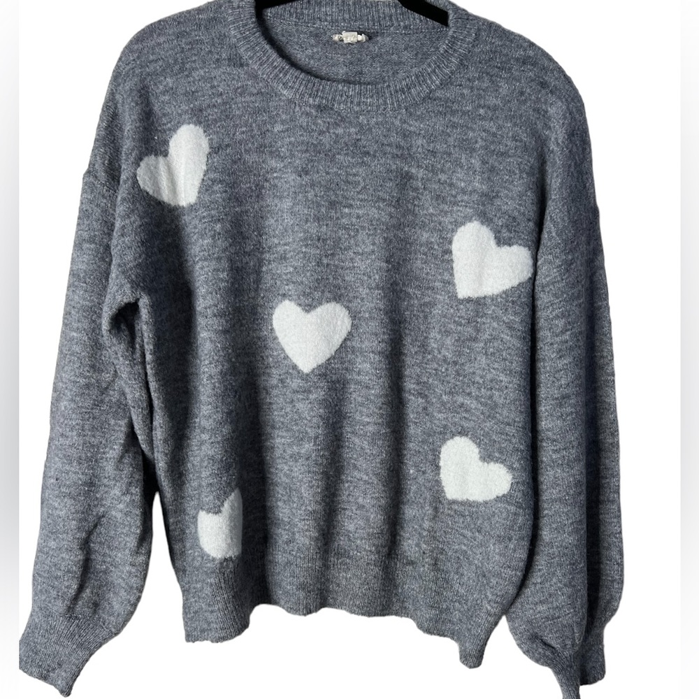 Women’s Grey and White Heart Sweater